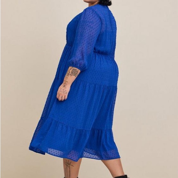 NEW Torrid Maxi Chiffon Clip Dot Pleated Dress Blue Size 0 - Picture 8 of 10